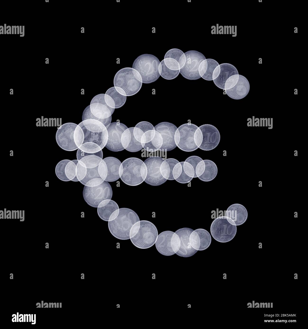 Coins forming Euro symbol, X-ray. Stock Photo