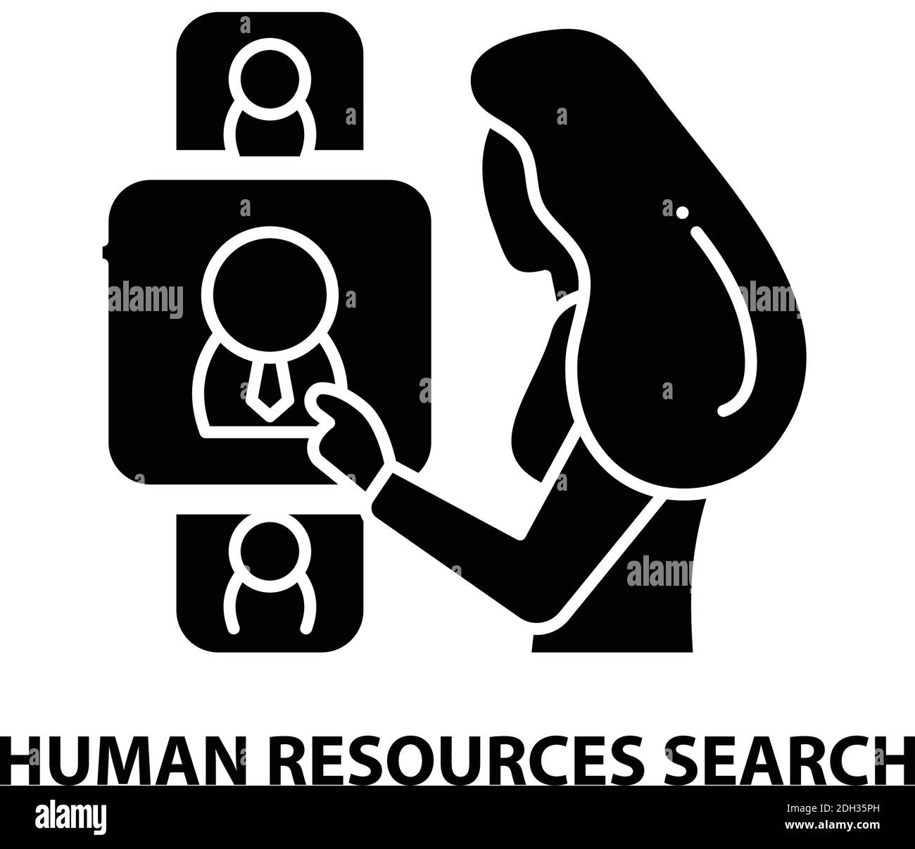 human resources search icon, black vector sign with editable strokes, concept illustration Stock Vector