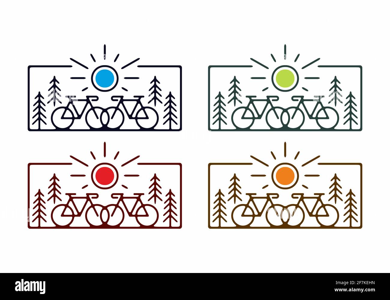 Colorful flat line art illustration of bicycle design Stock Vector