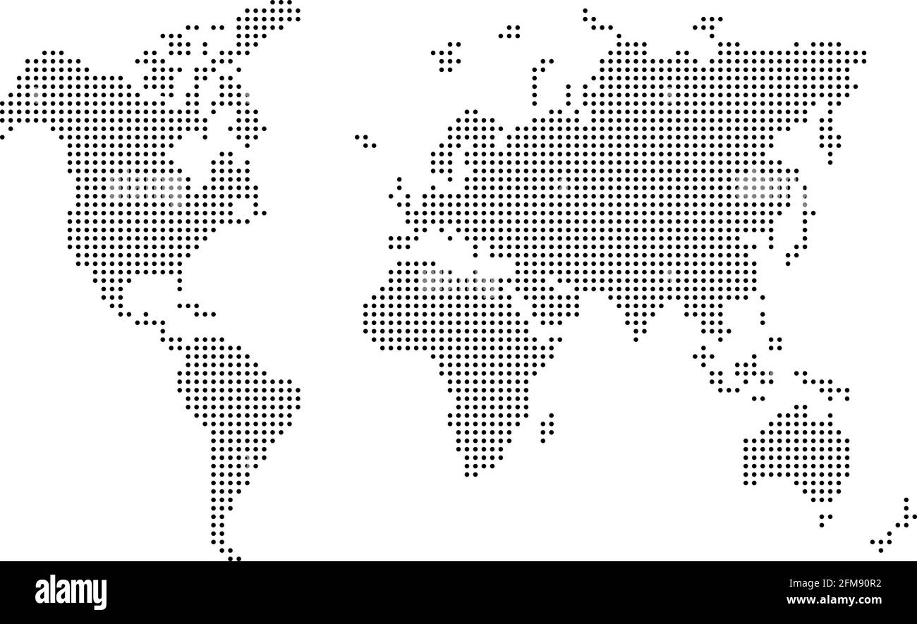 Pixel black dotted world map on white background. Vector illustration ...