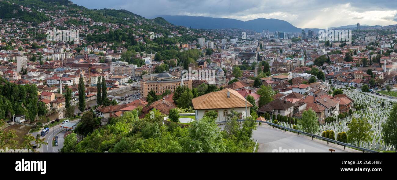 Sarajevo from Yellow Fortress aka Yellow Bastion or Žuta Tabija, Bosnia, Bosnia and Herzegovina Stock Photo