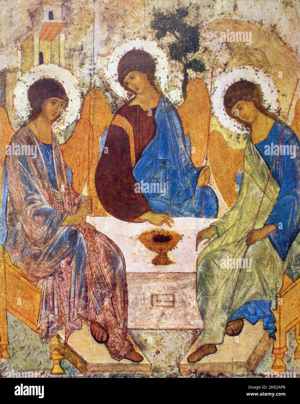 The Holy Trinity. Andrey Rublev. 1420s. Russian Icon Stock Photo