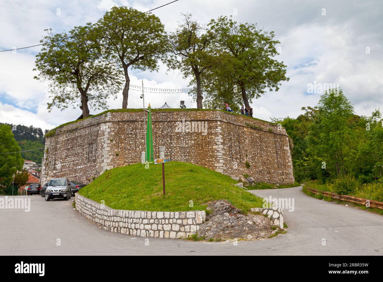 Sarajevo, Bosnia and Herzegovina - May 26 2019: The Yellow Fortress (or Yellow Bastion) (Bosnian-Croatian-Serbian: Žuta Tabija / Жута Табија) is a can Stock Photo