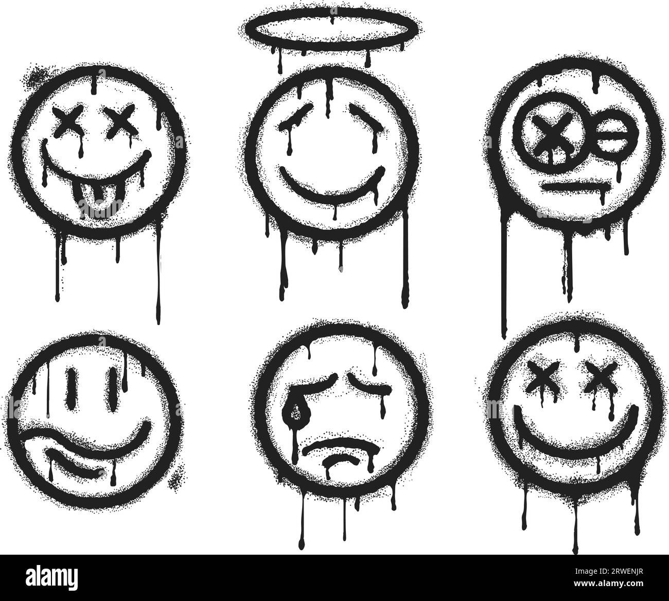 Spray painted graffiti smiling face set Stock Vector