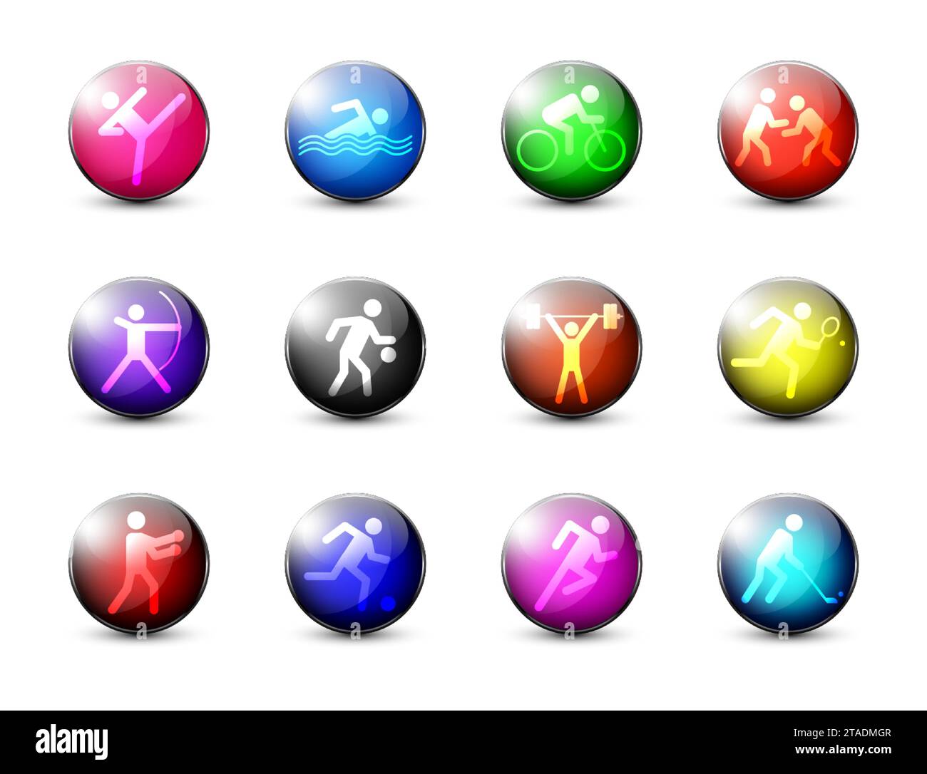 Summer sports icons set. Glossy spheres with sport signs. Flat vector illustration Stock Vector