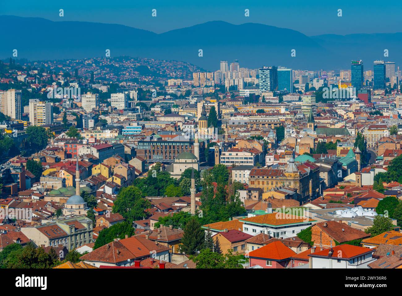 Sarajevo viewed from the Yellow fortress, Bosnia and Herzegovina Stock Photo