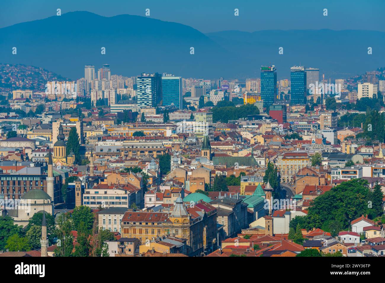 Sarajevo viewed from the Yellow fortress, Bosnia and Herzegovina Stock Photo