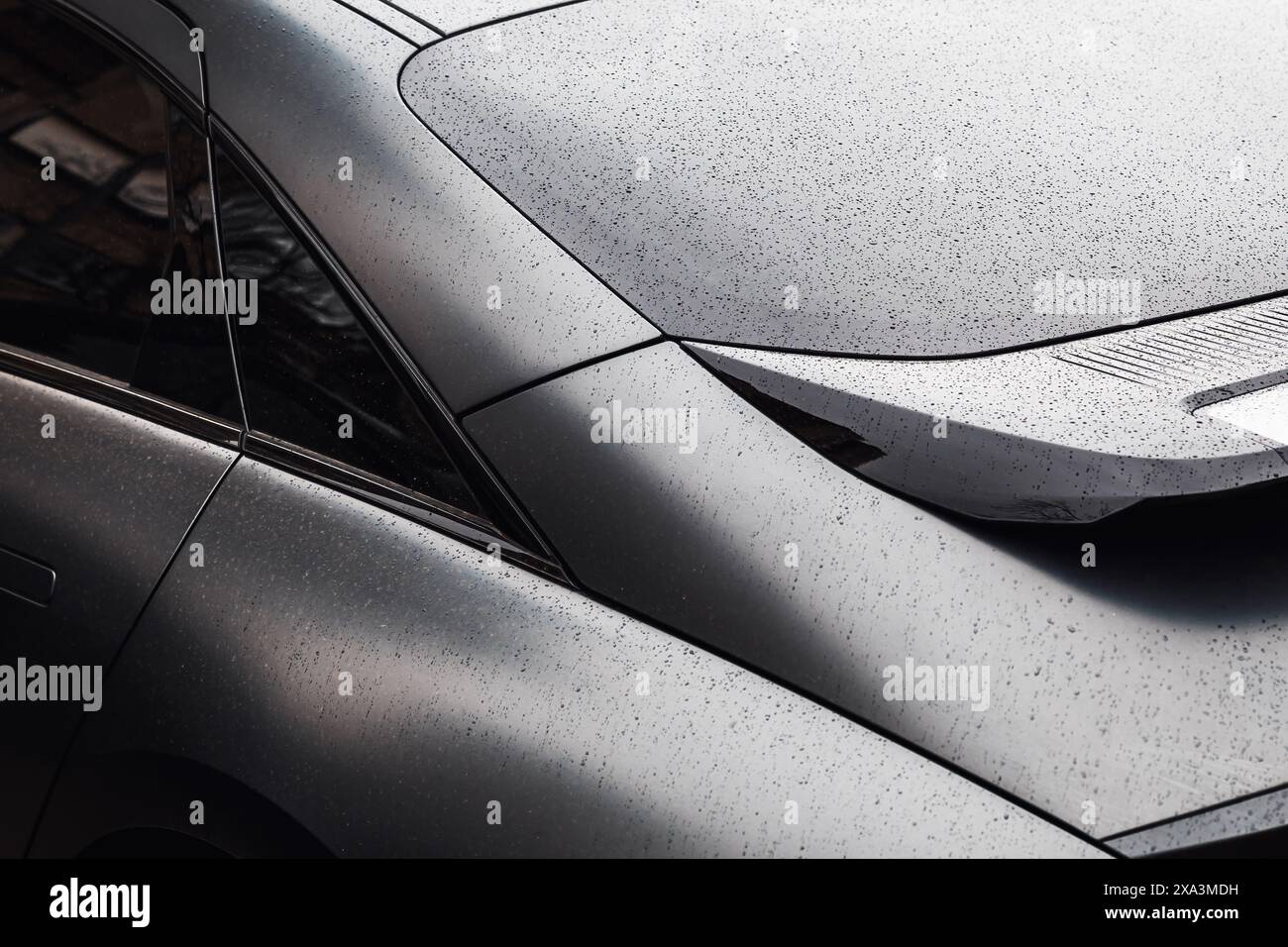 Rear view of sleek modern sports car, selective focus Stock Photo