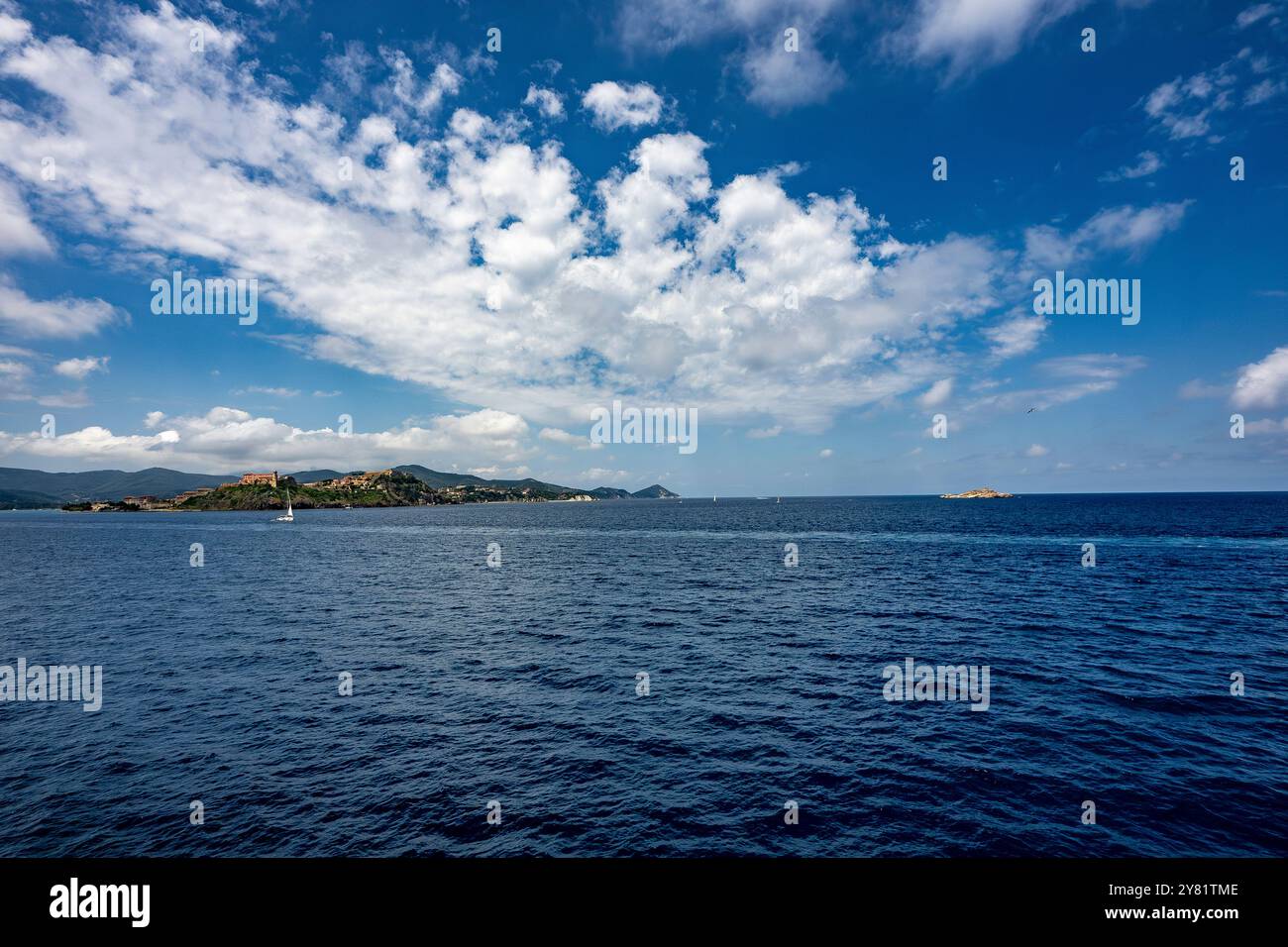 Bagnaia from the sea and 'the Skeleton of Portoferraio' Elba Island, Italy Stock Photo