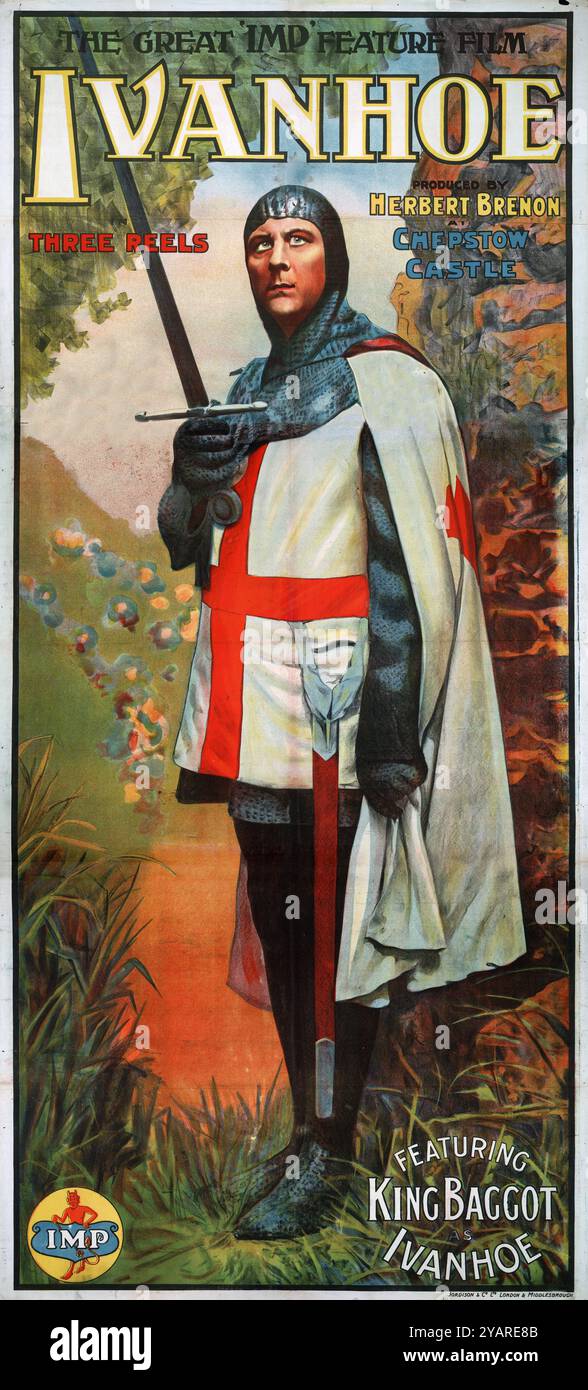 Ivanhoe. Motion picture poster for 'Ivanhoe' shows actor King Baggot as Ivanhoe, 1913 Stock Photo