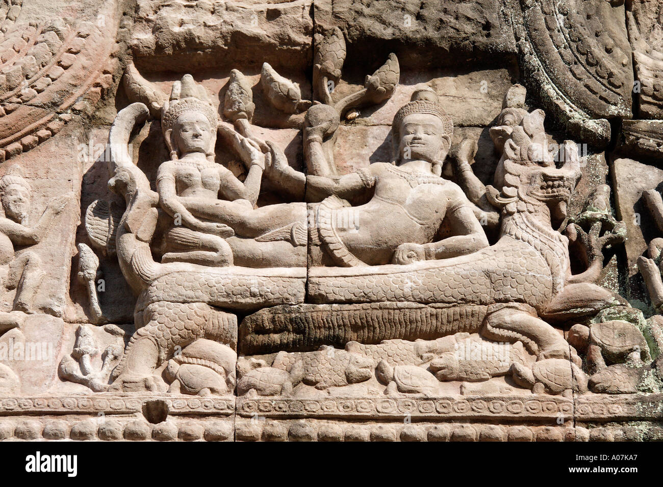 Decorative detail Preah Khan Temple Cambodia Stock Photo