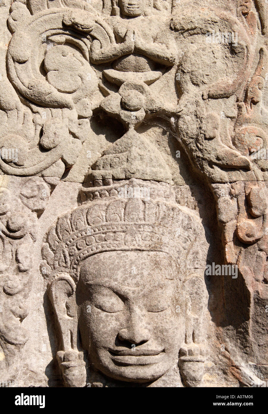 Sleeping face Preah Khan Temple Cambodia Stock Photo