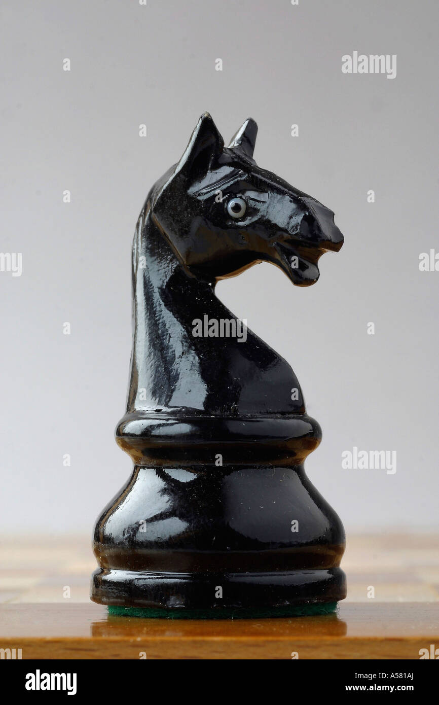 Chess, black knight Stock Photo