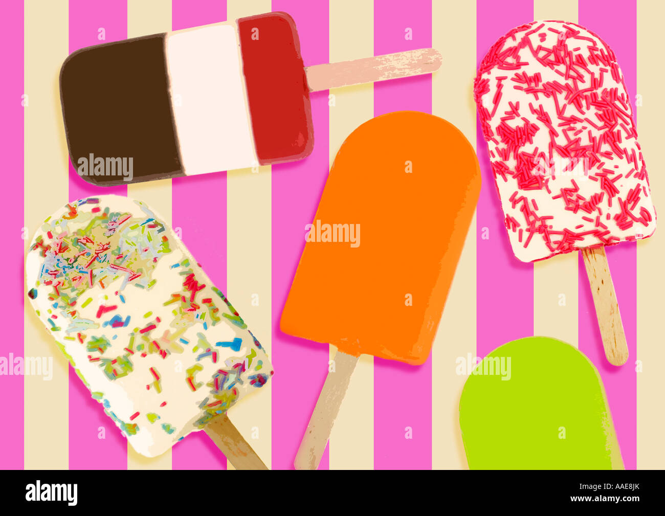 Illustration of ice lollies on stripy background Stock Photo