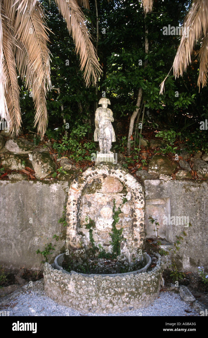 Small figure of Napoleon on fountain  in the garden of his residence,Villa Napoleon,San Martino, on the Isle of Elba ,Italy Stock Photo