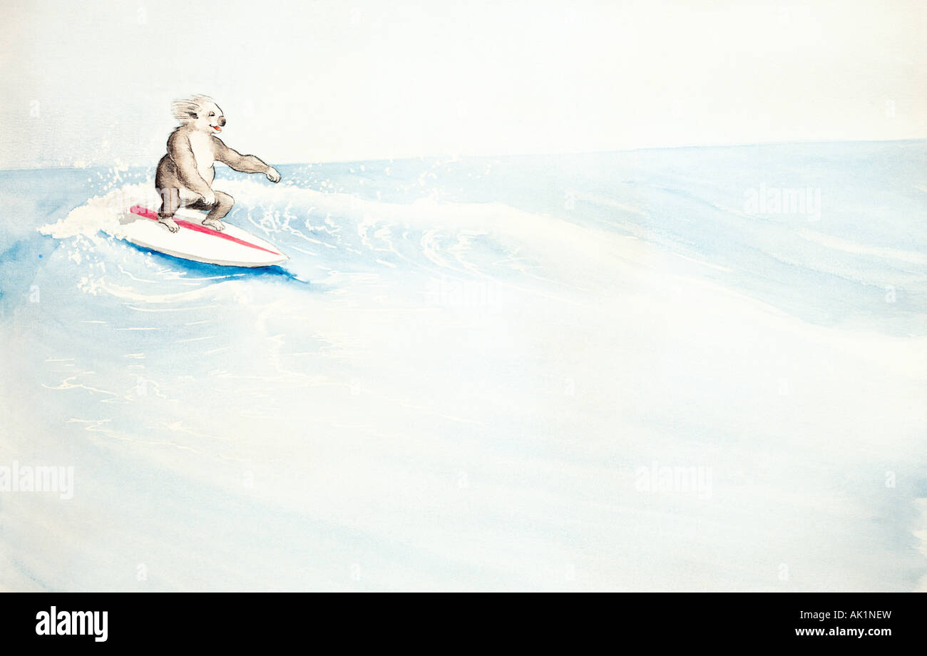 Illustration concept of Koala surfing. Australia. Stock Photo