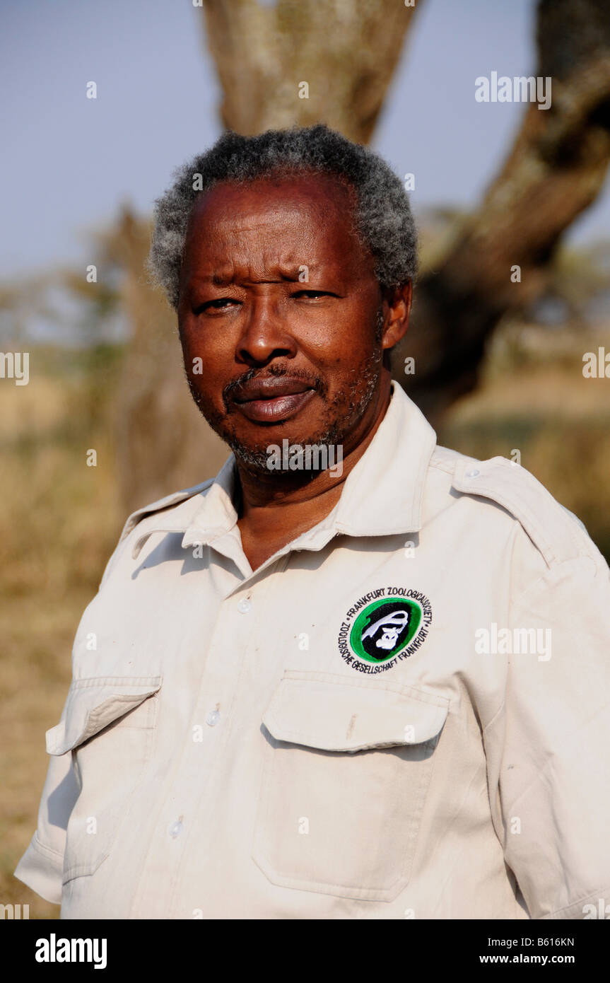 Joe Ole Kuwai, employee of the Frankfurt Zoological Society, Frankfurter Zoologischen Gesellschaft, ZGF, and former companion Stock Photo