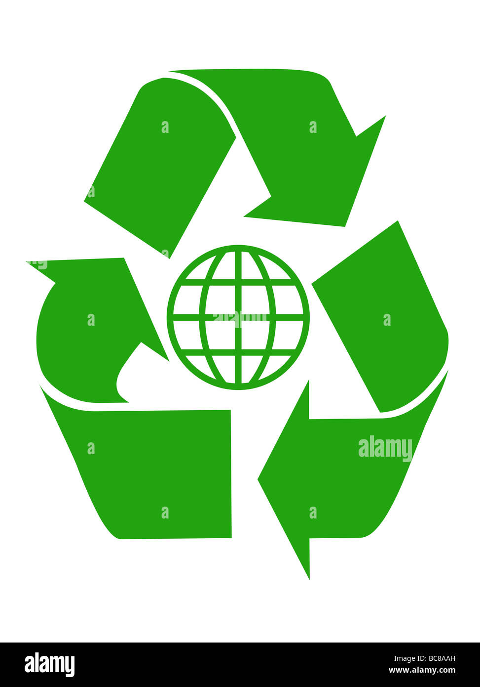 Green global recycling symbol isolated on white background Stock Photo