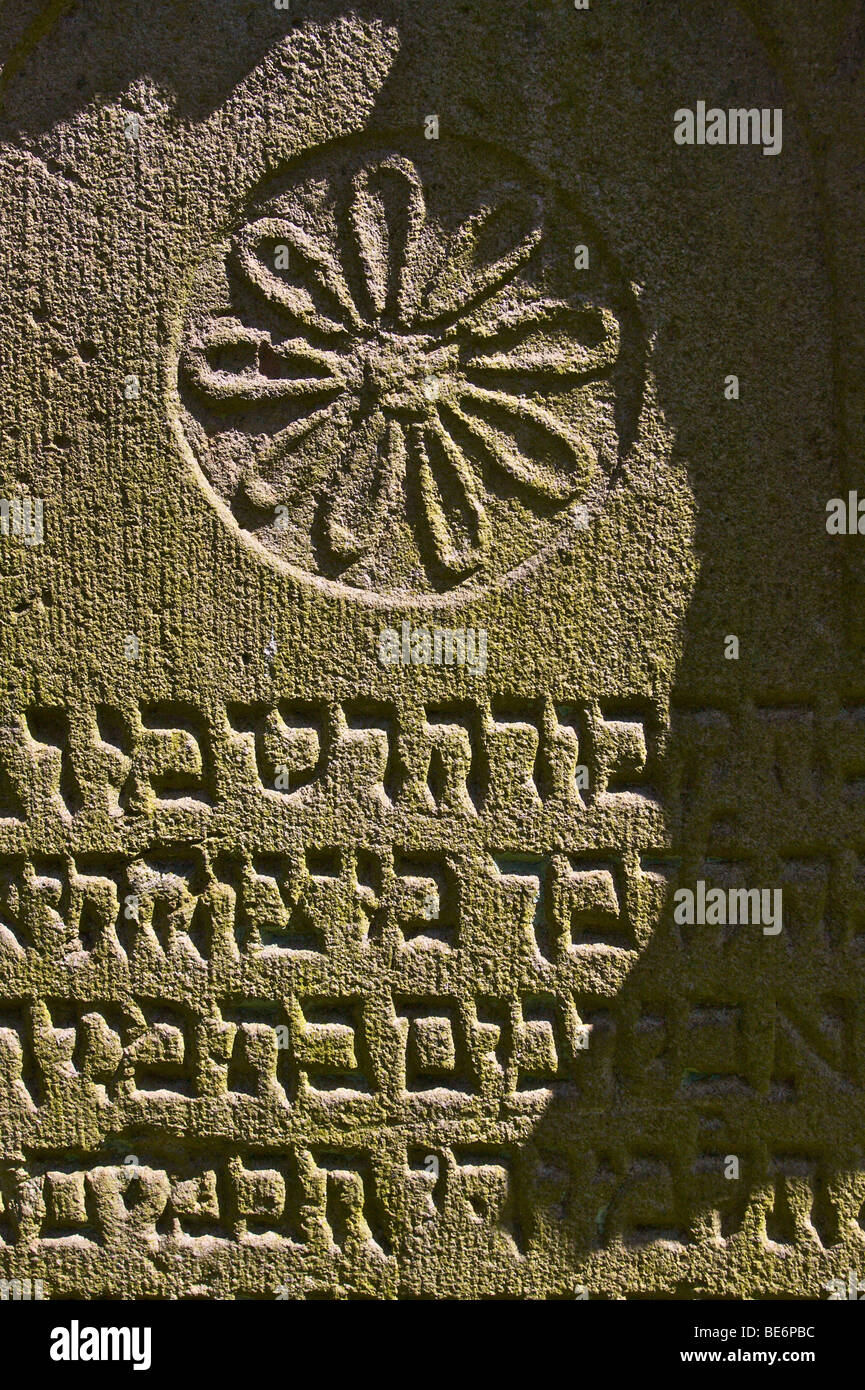 Rosette on a gravestone in the Jewish cemetery in Bonn Schwarz-Rheindorf, North Rhine-Westphalia, Germany, Europe Stock Photo