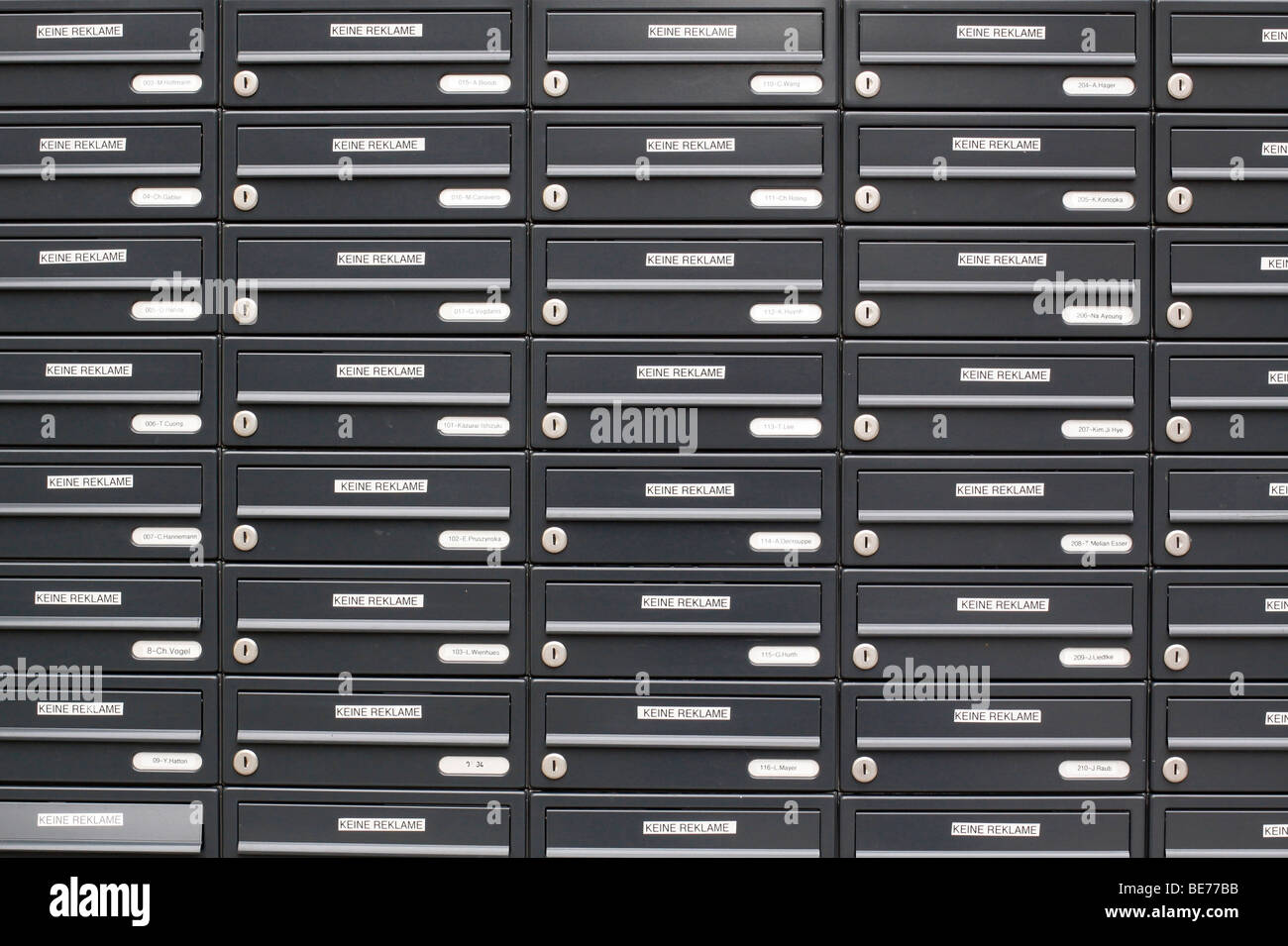 Mailboxes at a student apartment block Stock Photo