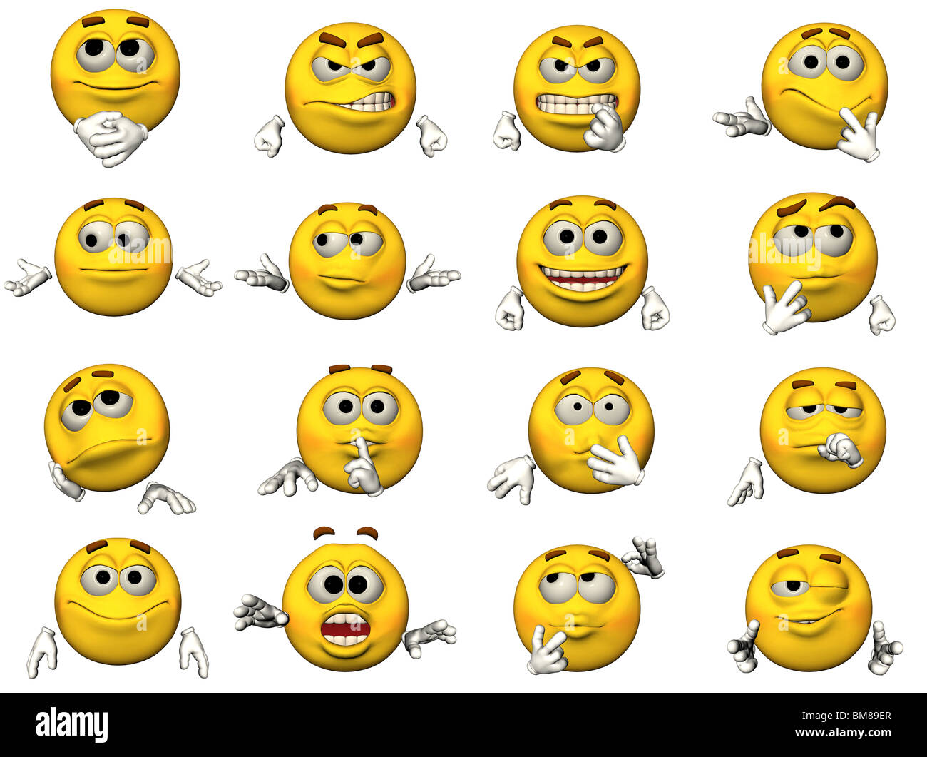 16 isolated illustrations of emoticons Stock Photo