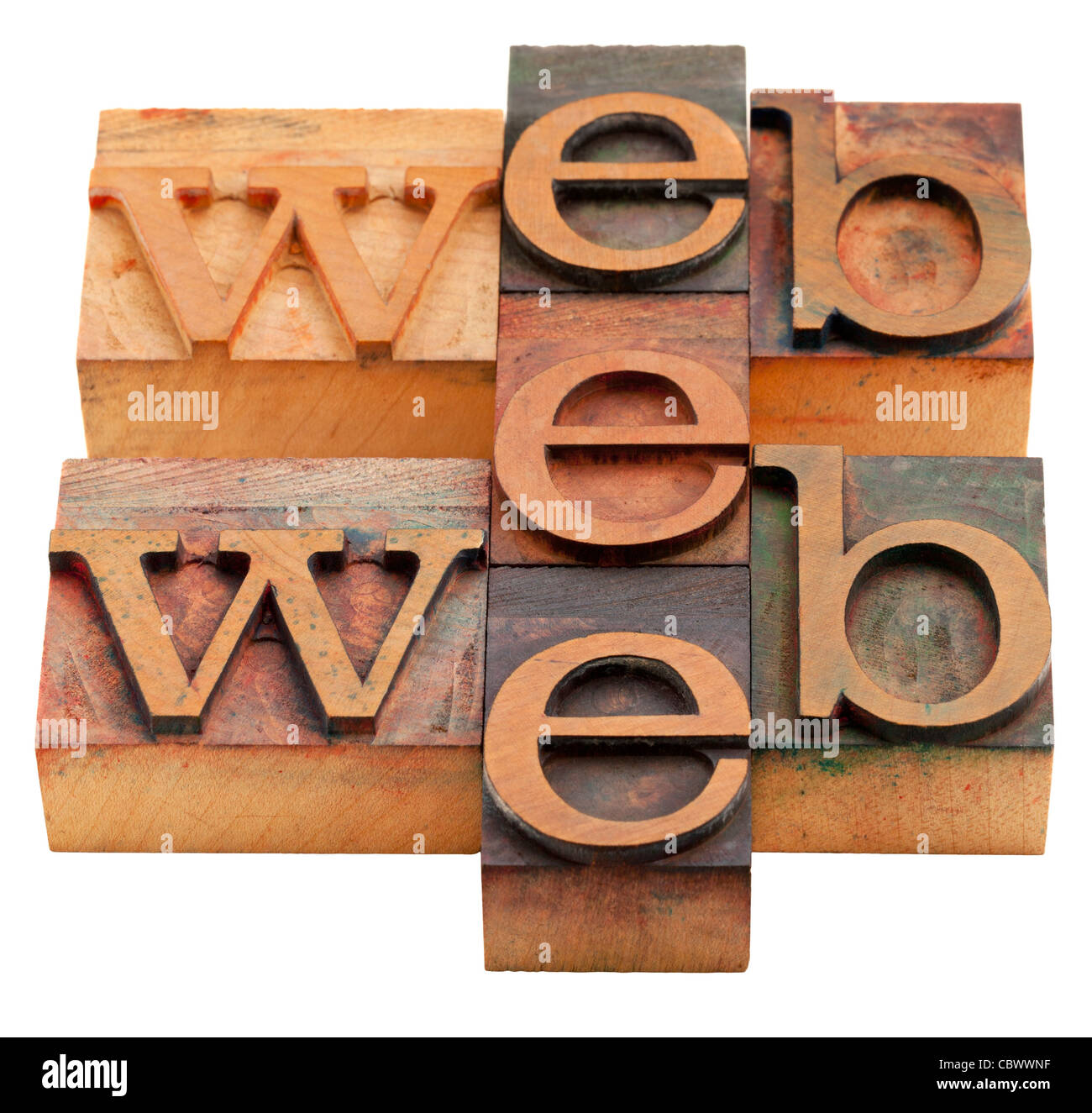 internet concept web word abstract in vintage wooden letterpress printing blocks isolated on white Stock Photo