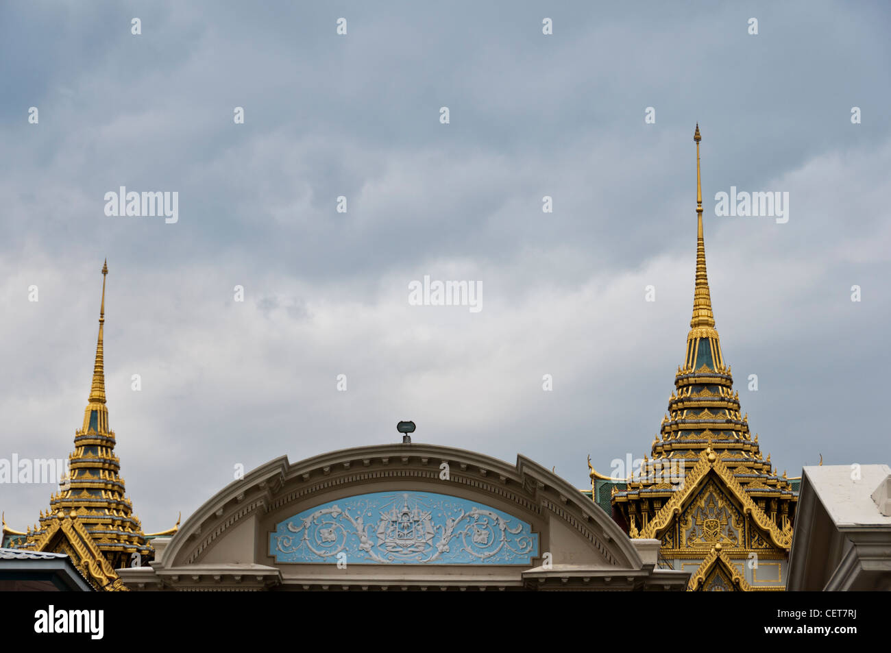 Ornament Thai Royal Emblem and StupasGrand Palace, Bangkok, Thailand Stock Photo