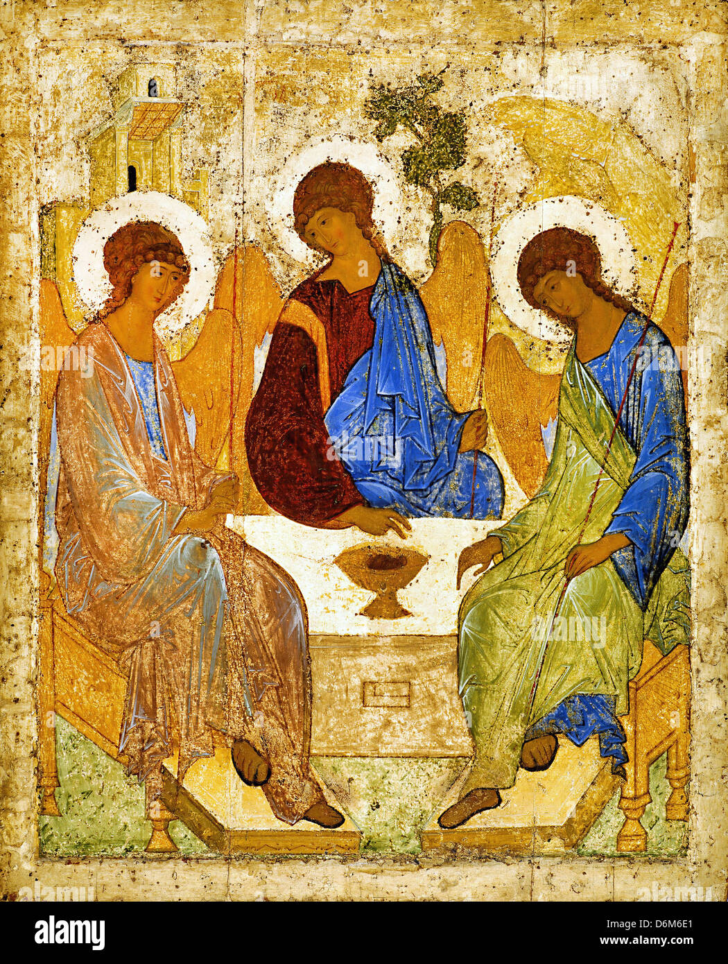 Andrei Rublev, Holy Trinity (Troitsa) 1425-1427 Tempera on wood. Tretyakov Gallery, Moscow, Russia Stock Photo