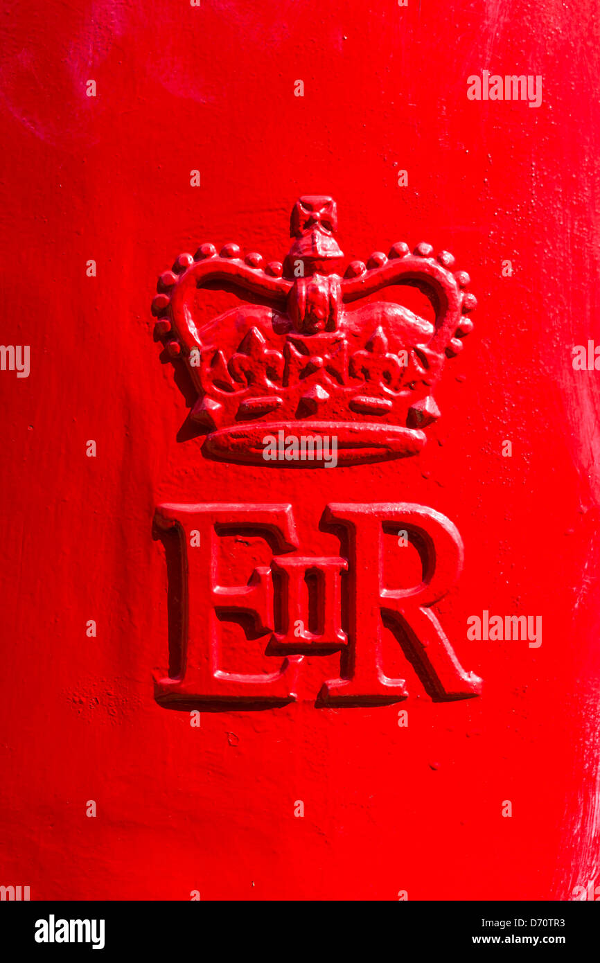 EIIR symbol on a postbox in a city centre, UK Stock Photo