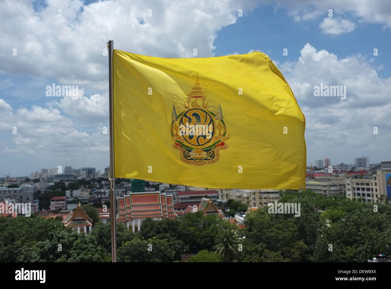 Royal Emblem Flag of the King of Thailand, flying over Bangkok Stock Photo