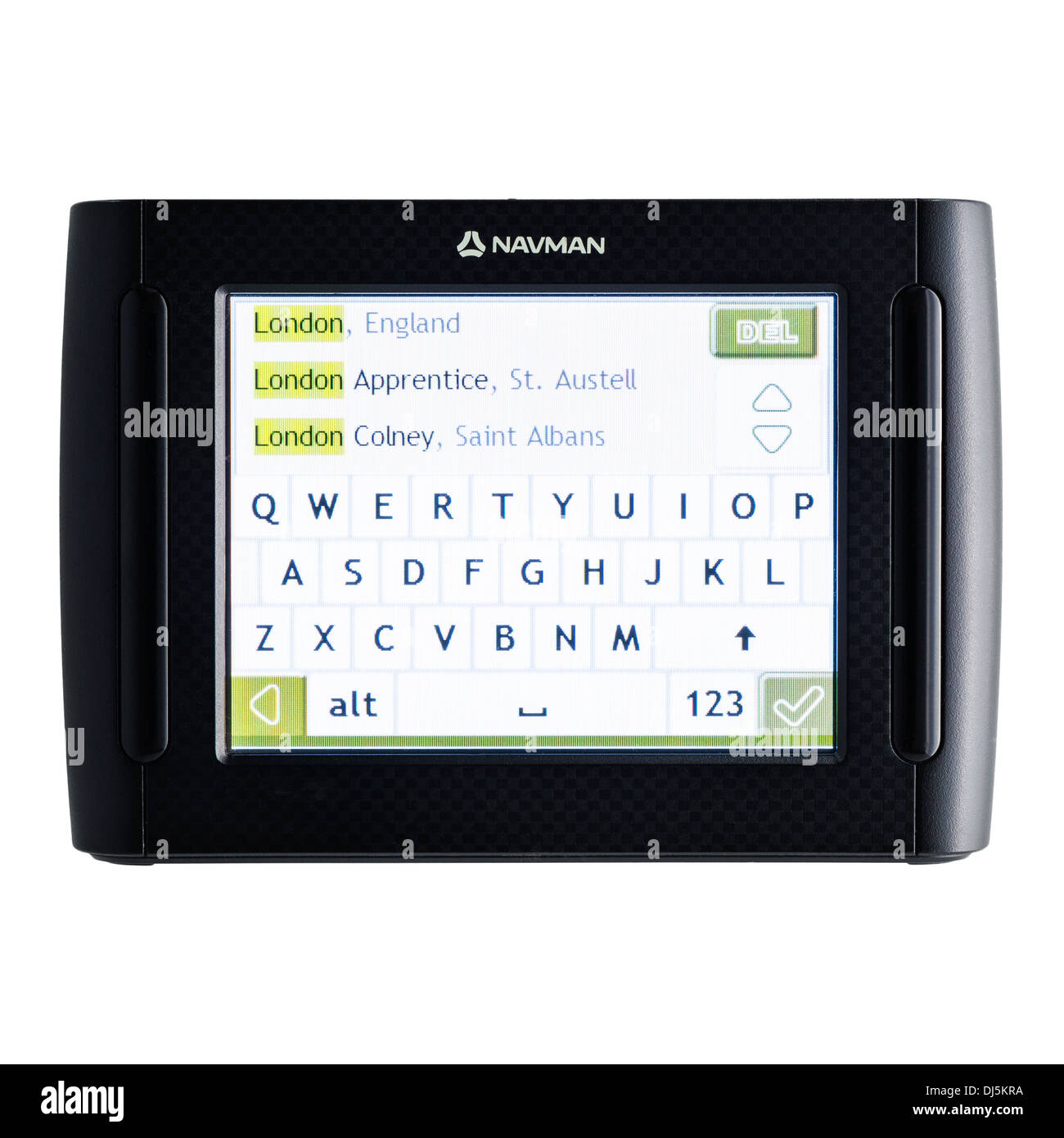 A Navman satnav sat nav gps on a white background Stock Photo