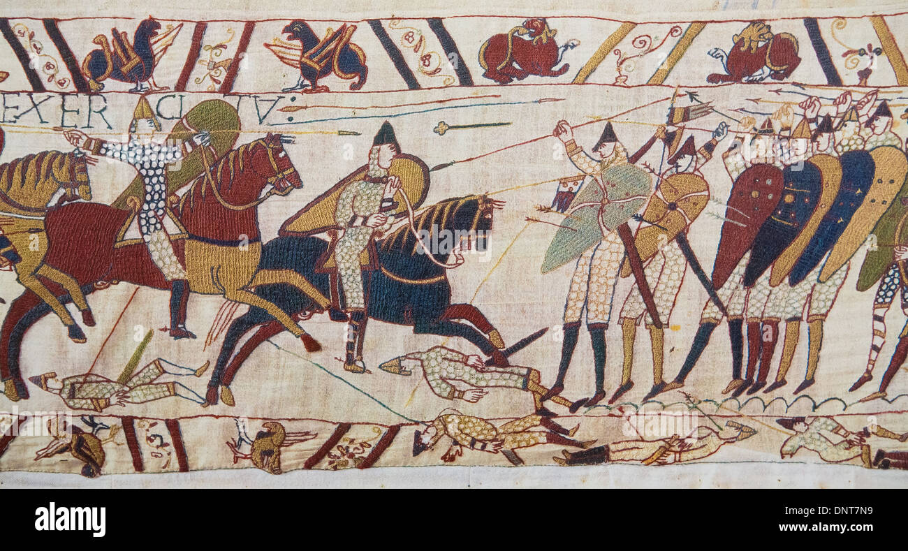 Detail of the Bayeux Tapestry depicting the Norman invasion of England in the 11th Century Stock Photo