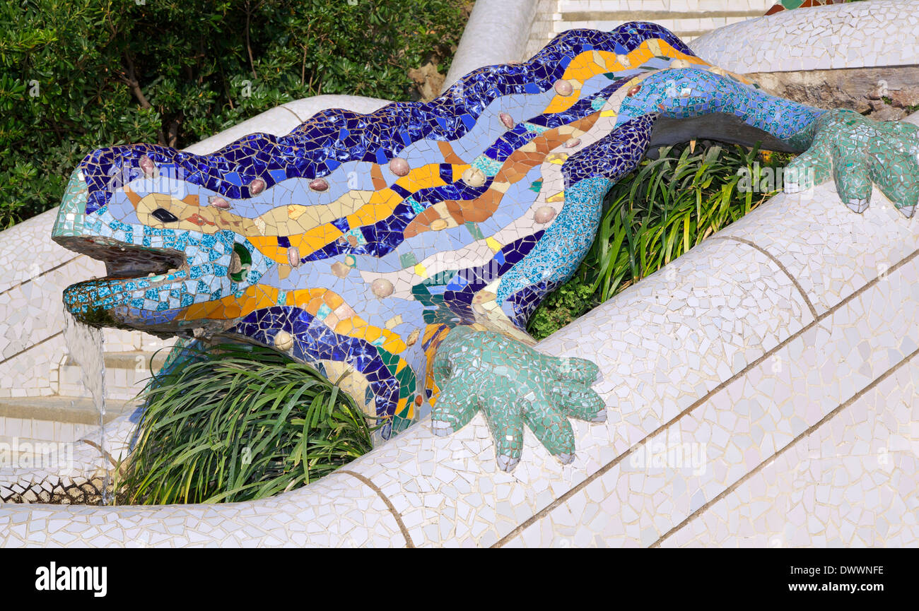 Antoni Gaudy's salamander, the symbol of  Parc Guell in Barcelona Stock Photo