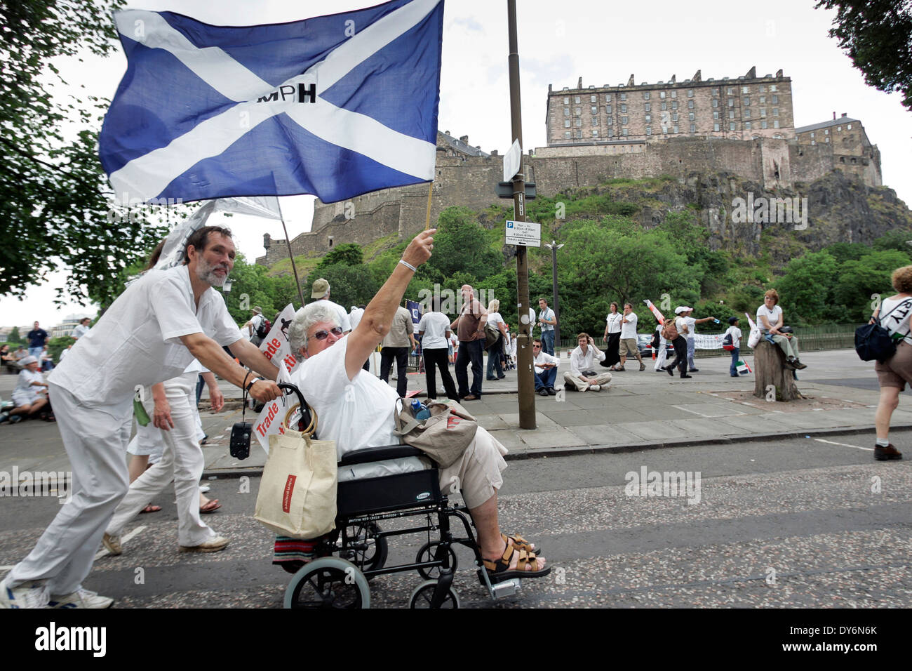 Make Poverty History protest against the G8 summit in Edinburgh. Stock Photo