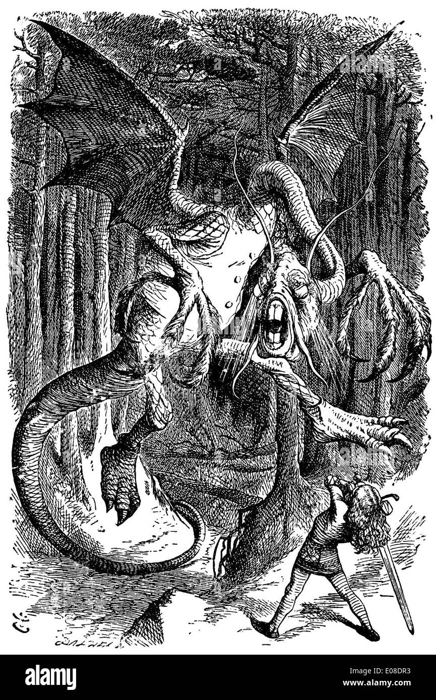 Illustration to the poem Jabberwocky by English illustrator Sir John Tenniel Stock Photo