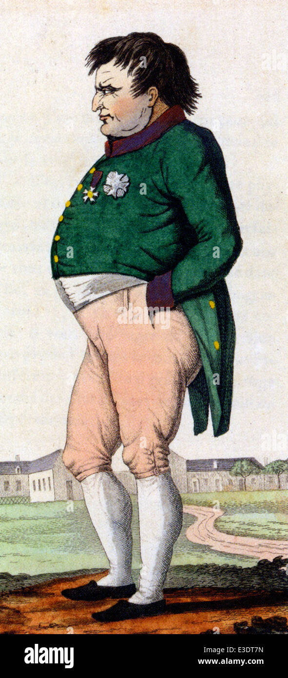 NAPOLEON BONAPARTE (1769-1821) on Elba shortly before his death, hand-coloured cartoon published in Paris in 1822 Stock Photo