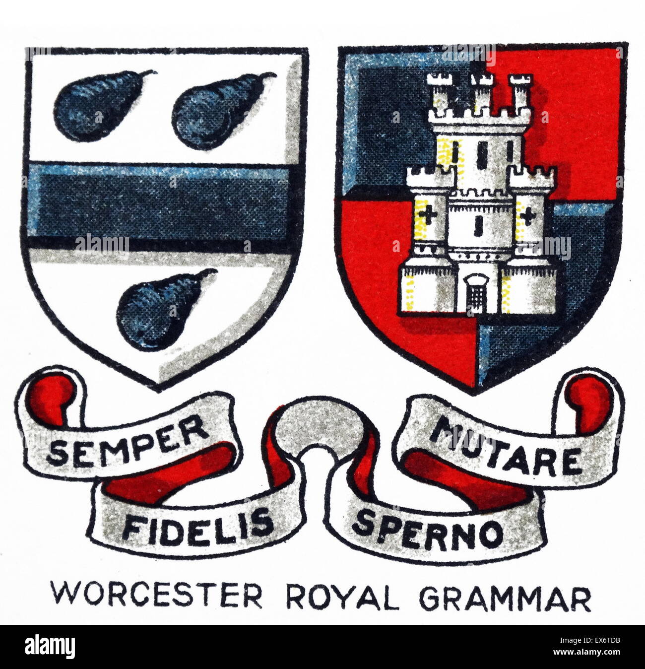 Emblem for Worcester Royal Grammar School, Upper Tything, Worcester, an independent co-educational school. Founded before 1291, it is one of the oldest British independent schools. It began accepting girls in 2002. Stock Photo