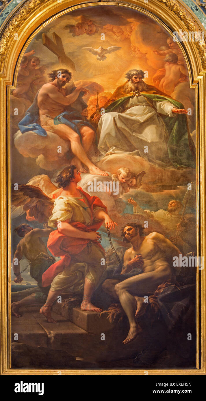 ROME, ITALY - MARCH 25, 2015: The Paint Holy Trinity and the liberation of the one slave by Corrado Giaquinto Stock Photo