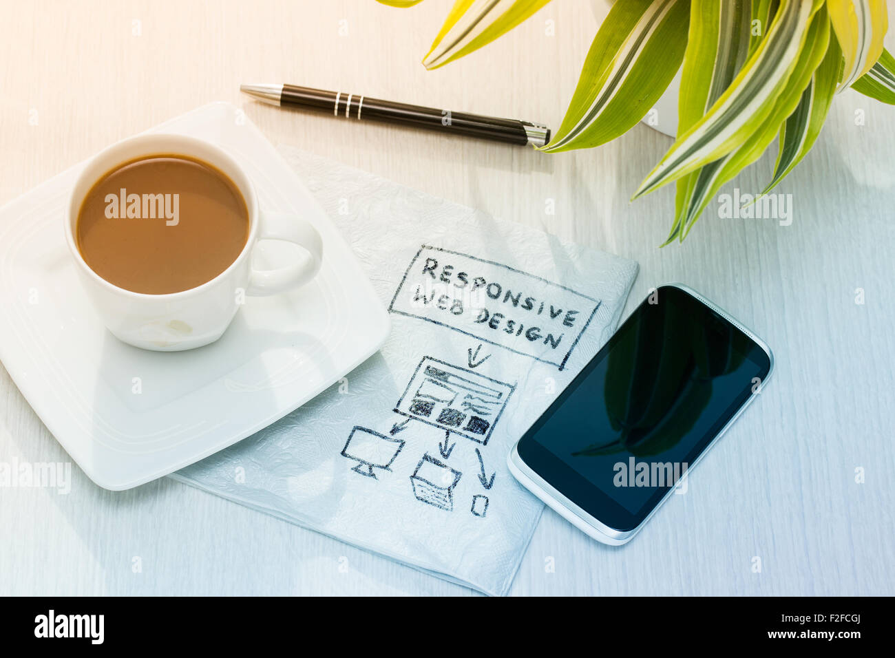 Designer's desk with responsive web design concept Stock Photo