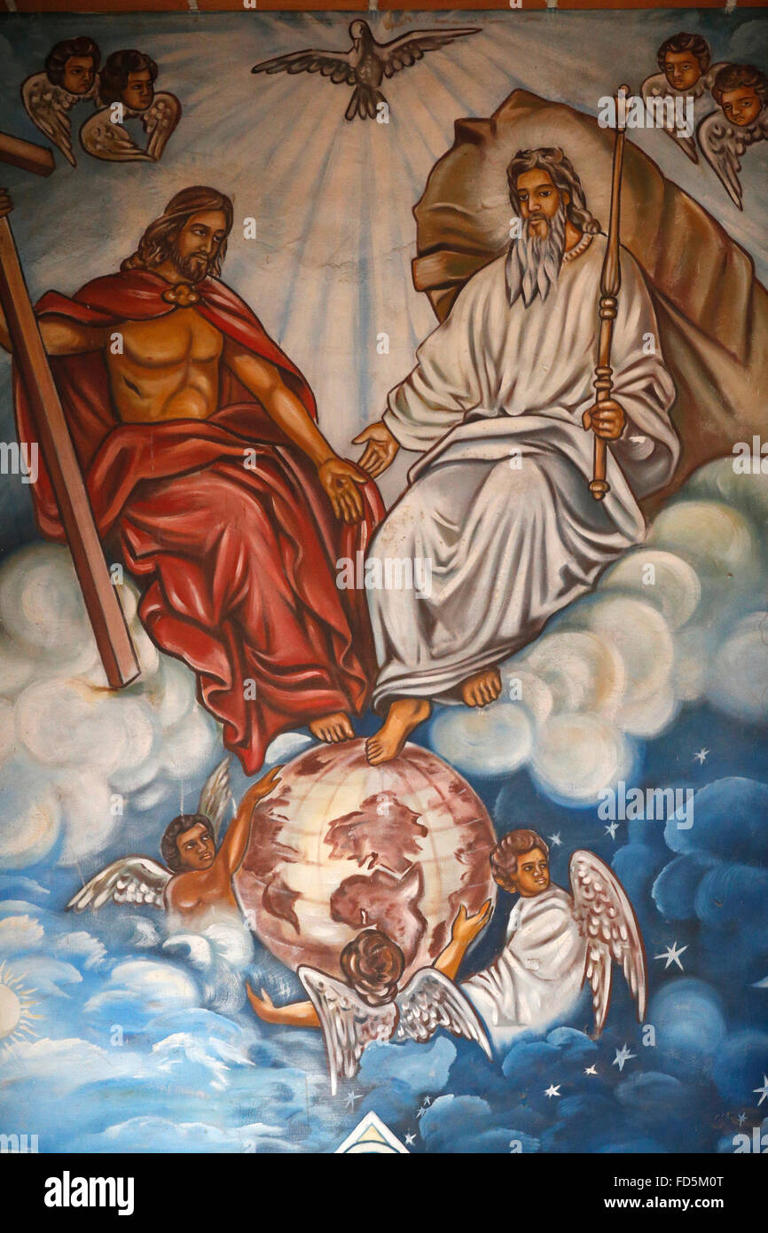 Painting. The Holy Trinity: the Father, the Son and the Holy Spirit. Stock Photo