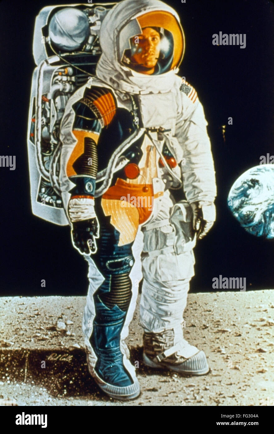 APOLLO 15: SPACESUIT, 1971. /nCutaway illustration of the spacesuit worn by the Apollo 15 astronauts, 1971. Stock Photo