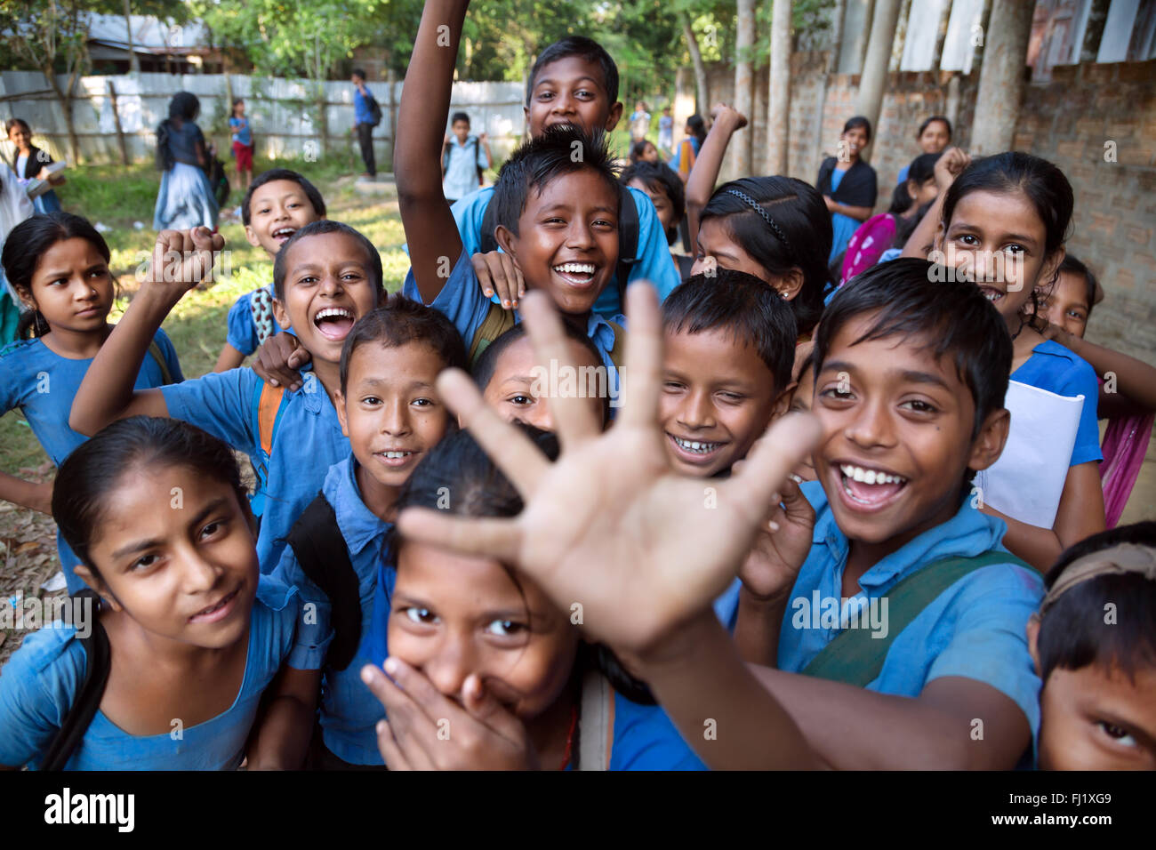 A group of kids go crazy after school in Sreemangal Bangladesh Stock Photo