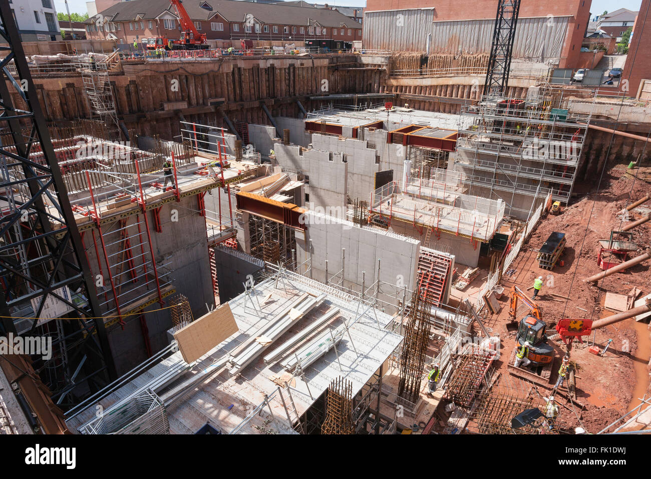 A building site in Birmingham, UK. These are the foundations for The Cube. Stock Photo