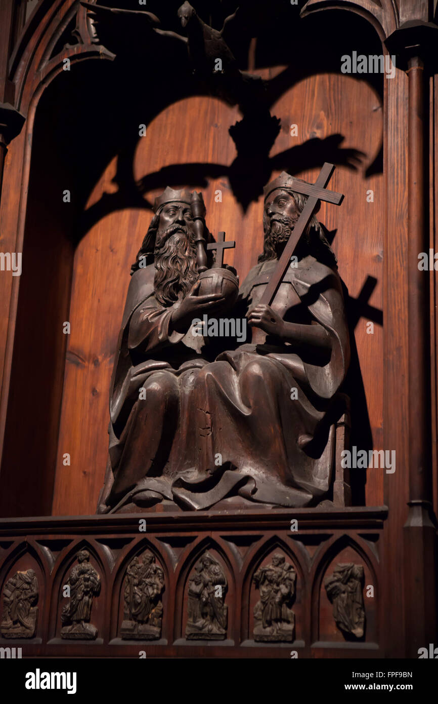 Holy Trinity Altarpiece (1500) in the Franciscan Church in Rothenburg ob der Tauber, Middle Franconia, Bavaria, Germany. Stock Photo