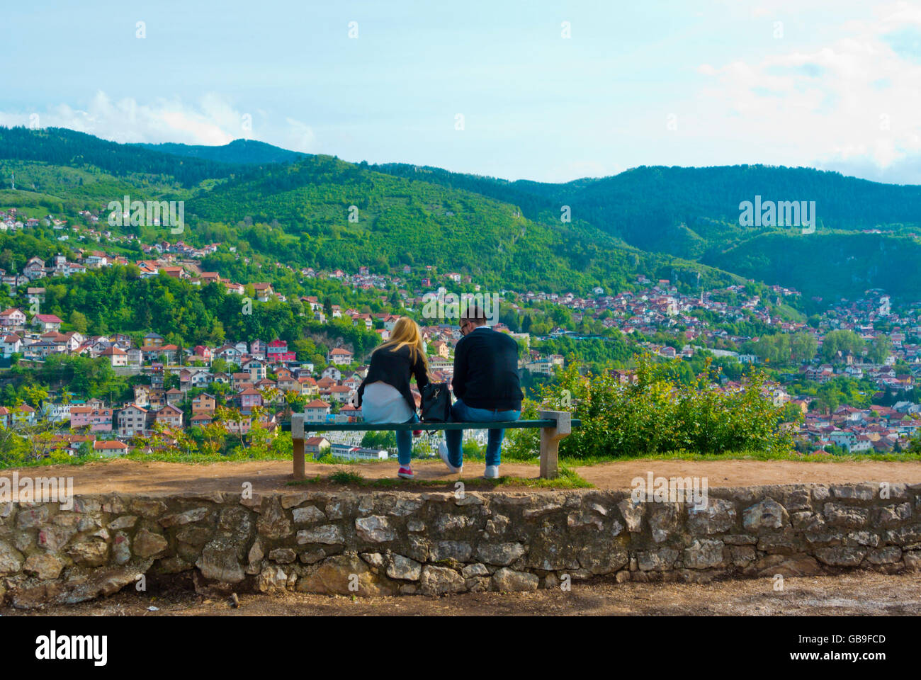 Couple at Zuta Tabija, Yellow Fortress, Sarajevo, Bosnia and Herzegovina, Europe Stock Photo