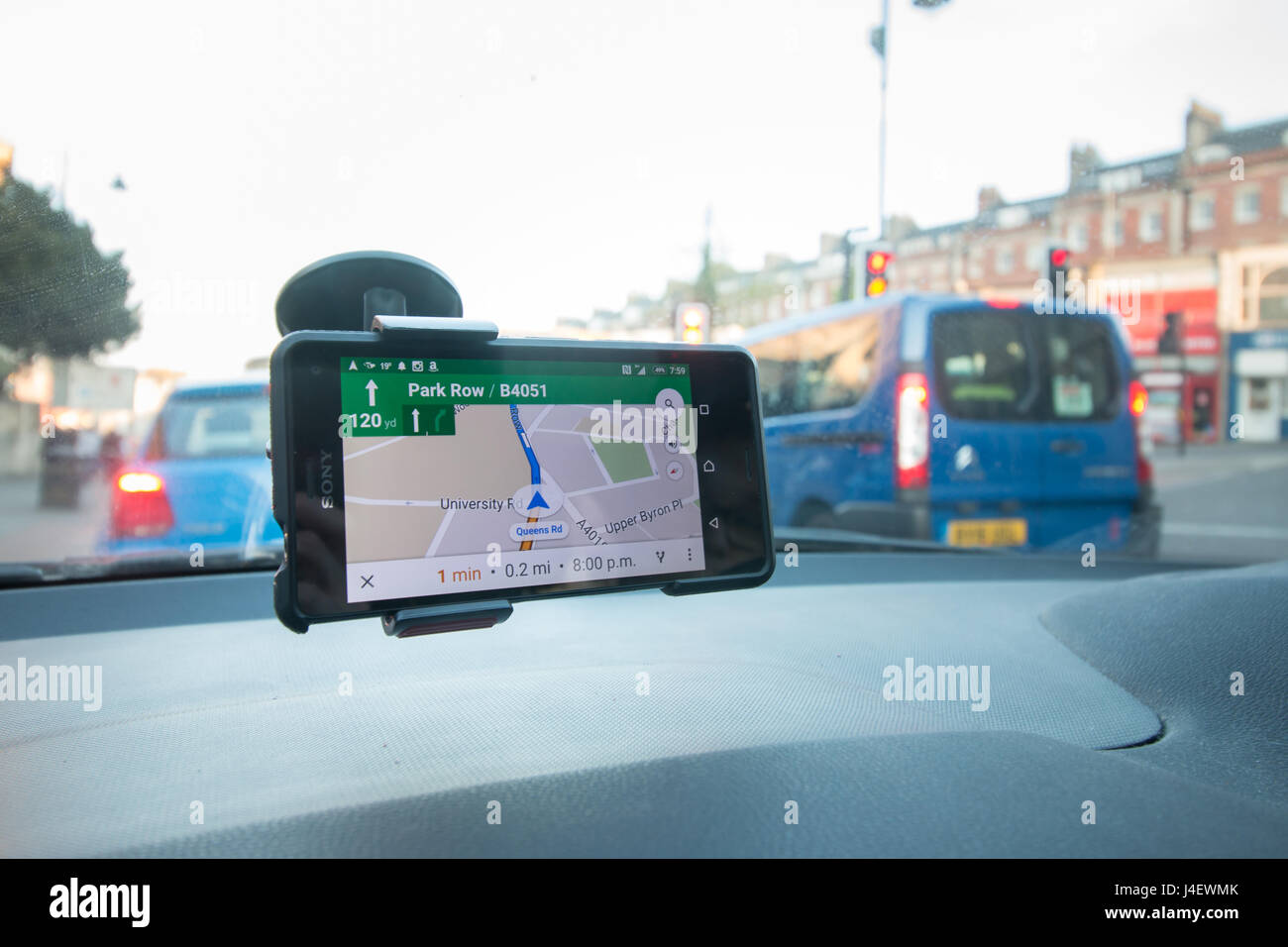 An android smart phone being used as a sat nav with google maps Stock Photo