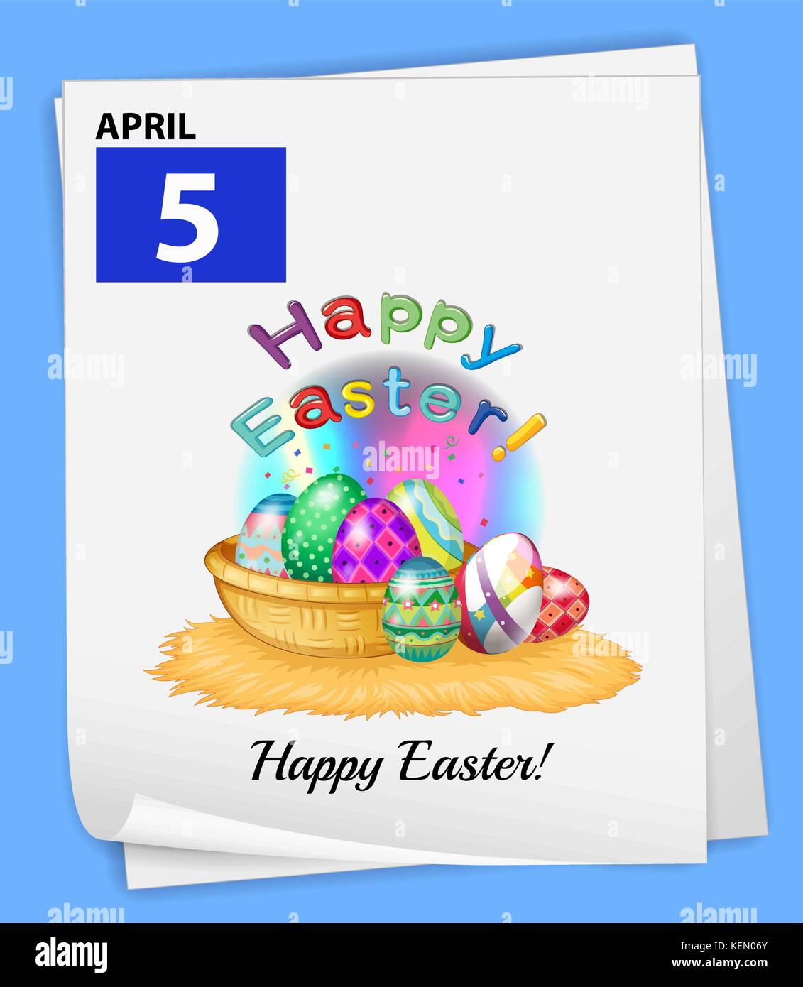 A calendar showing the 5th of April on a blue background Stock Vector