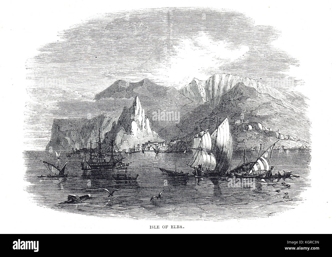 Isle of Elba, 19th century engraving Stock Photo