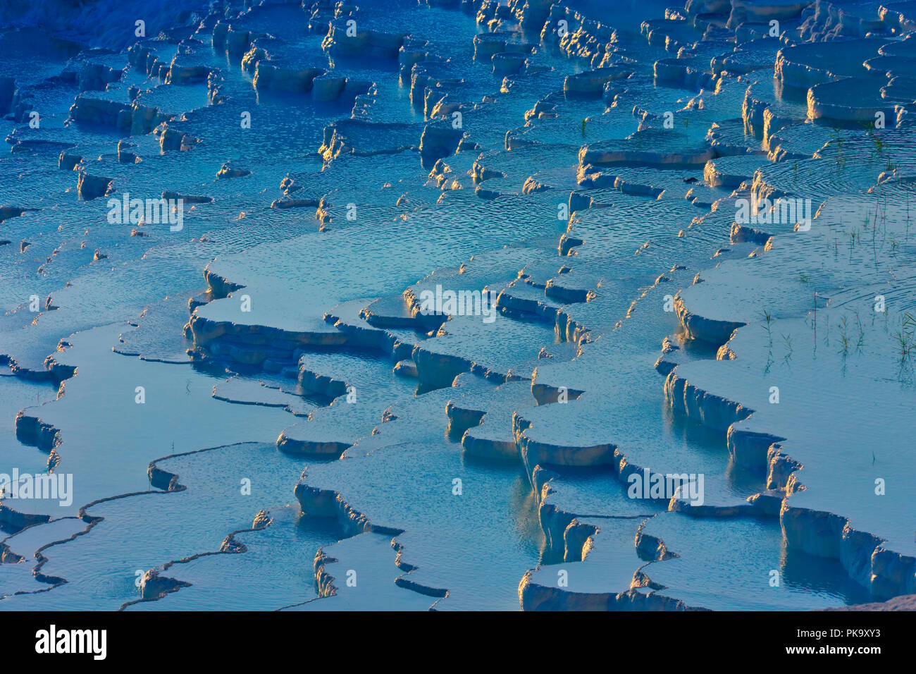 Travertine terraces of Pamukkale, Turkey (UNESCO World Heritage site) Stock Photo