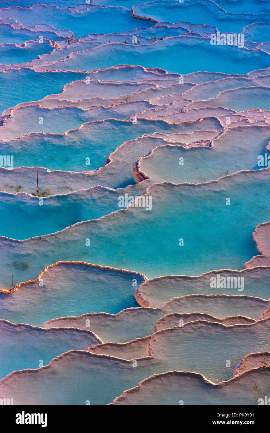 Travertine terraces of Pamukkale, Turkey (UNESCO World Heritage site) Stock Photo